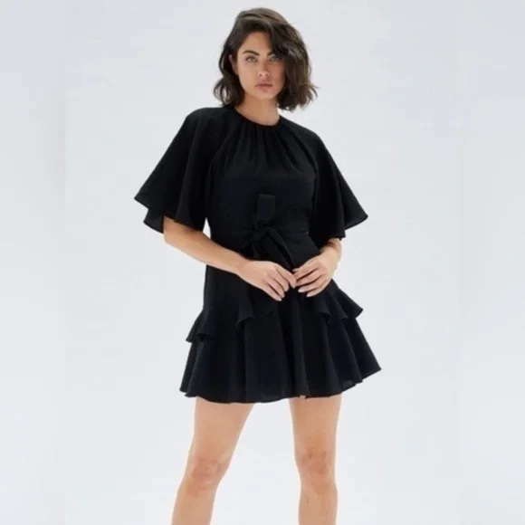 NWT MINKPINK X Revolve Fatima Frill Mini Dress Black Size XS - Picture 4 of 11